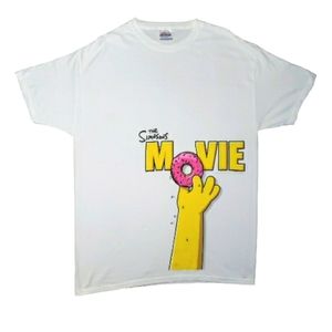 Hanes The Simpsons Movie Homer Holding A Doughnut Men's Size XL White T Shirt